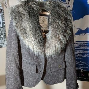 Guess fur collared coat